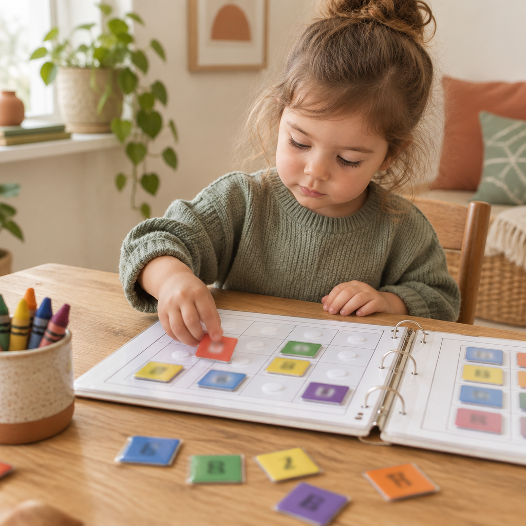 3-year-old matching alphabet tiles