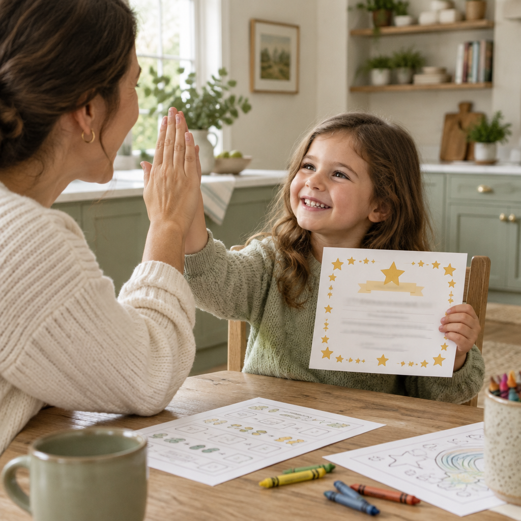 Child celebrating with a certificate