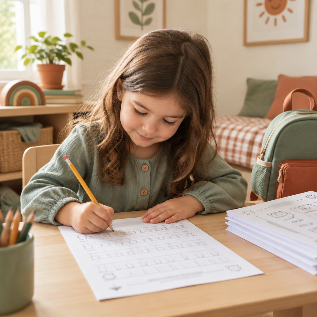 5-year-old practicing handwriting