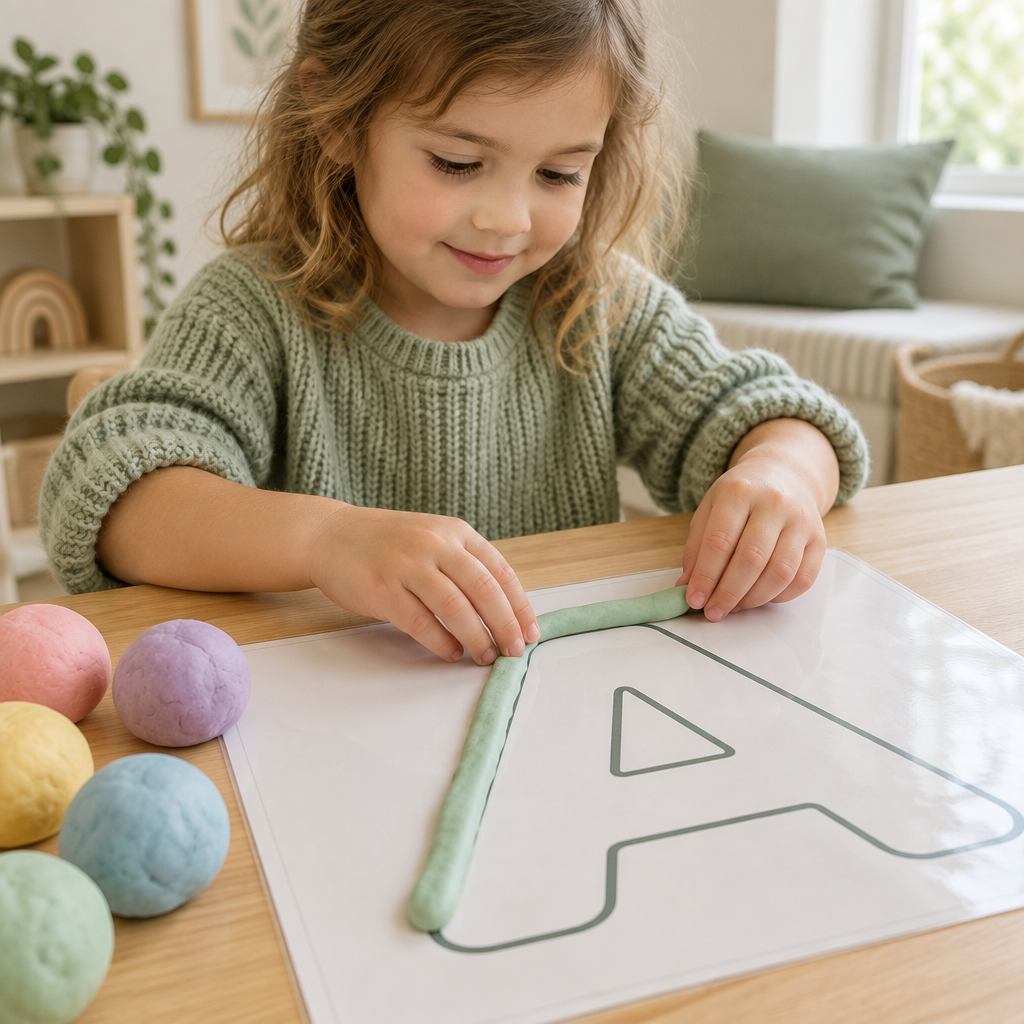 Child making a letter with play dough