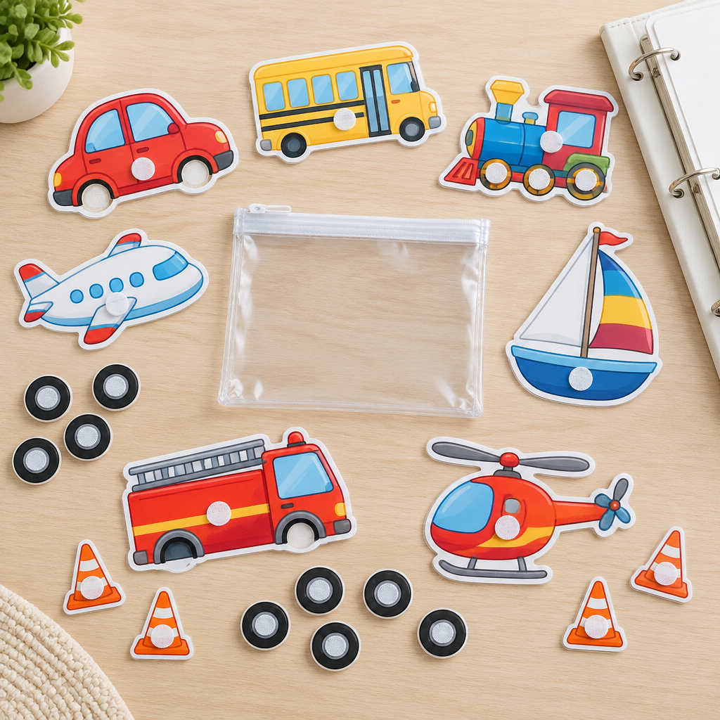 Vehicle pieces with velcro dots