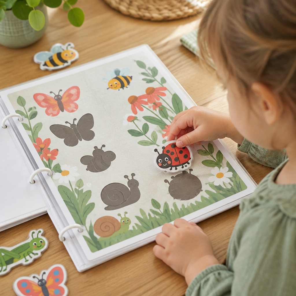 Toddler matching a ladybug piece