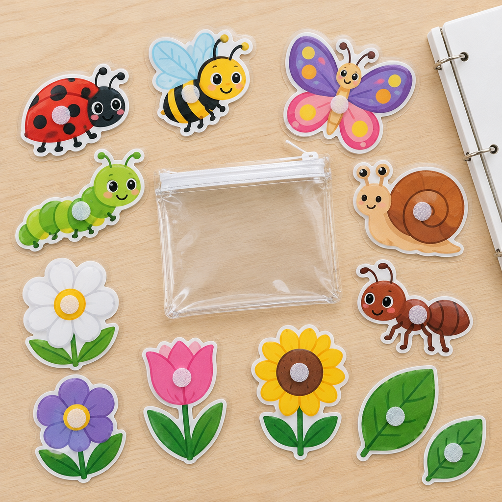 Bug and flower pieces with velcro dots
