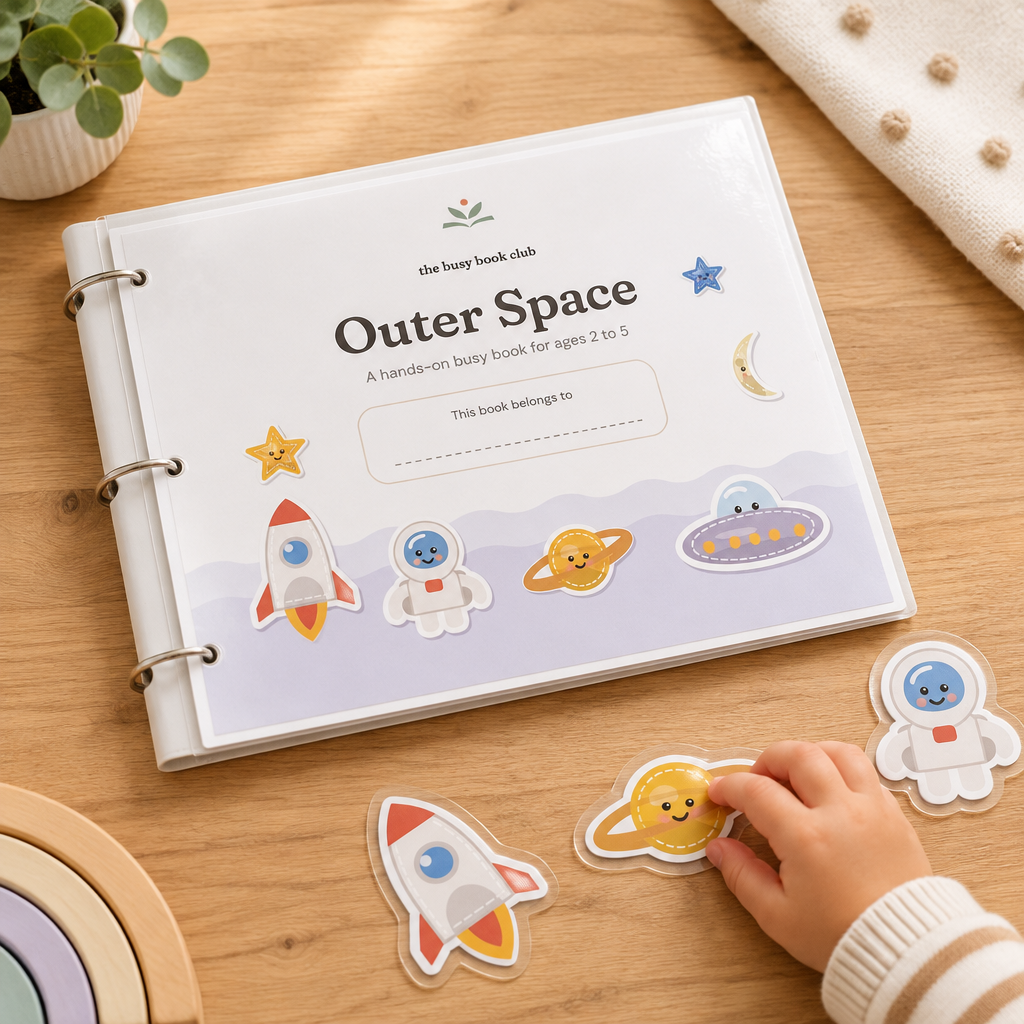 Outer Space Busy Book printed and in use
