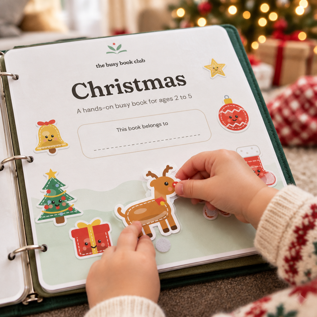 Toddler matching a reindeer piece