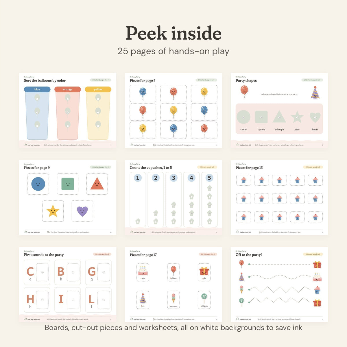 Peek inside the Birthday Party Busy Book