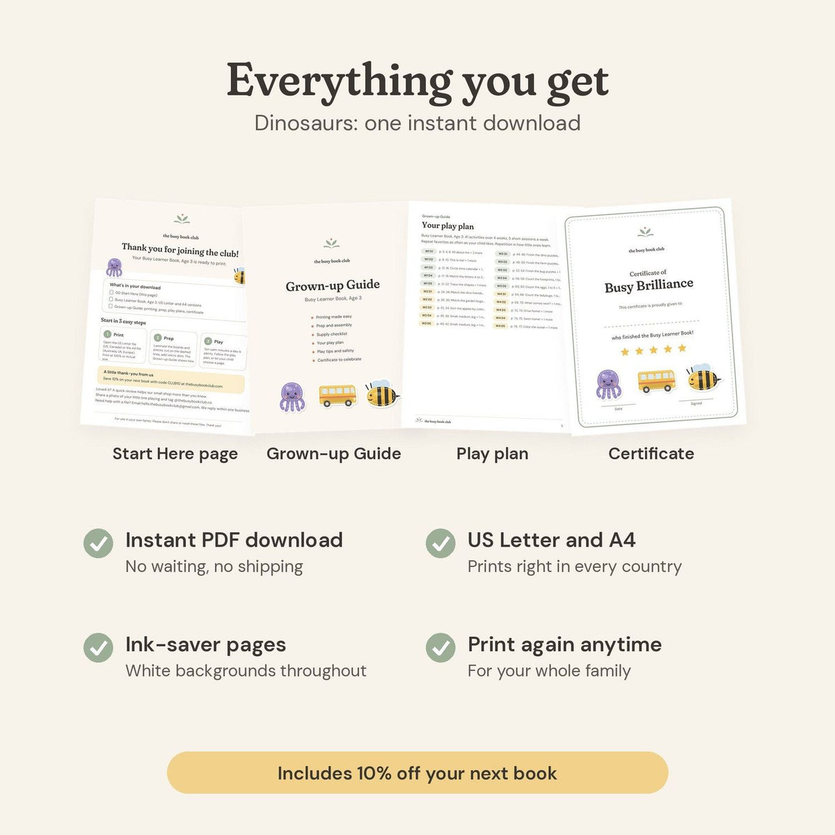 Everything you get with the Dinosaurs Busy Book