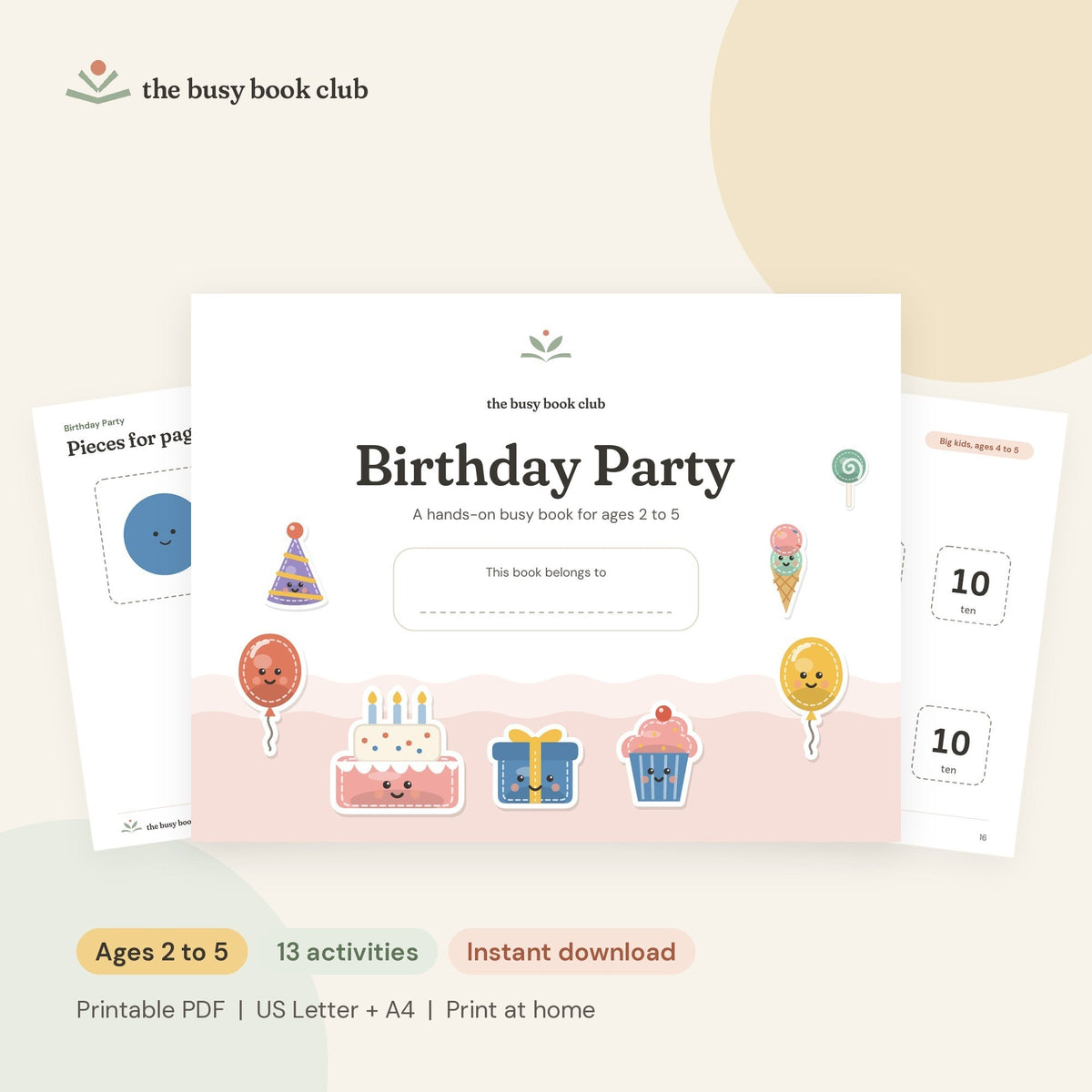 Birthday Party Busy Book cover and pages
