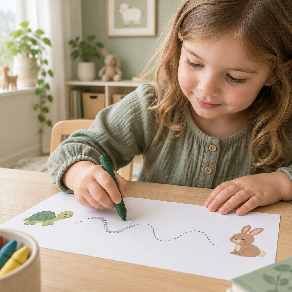 4-year-old tracing a dotted line