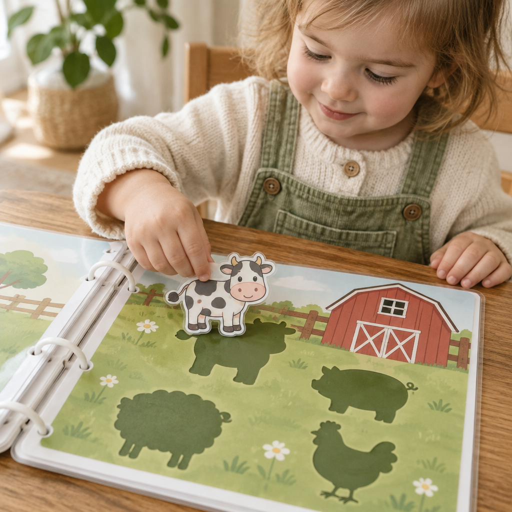 Toddler matching a cow piece