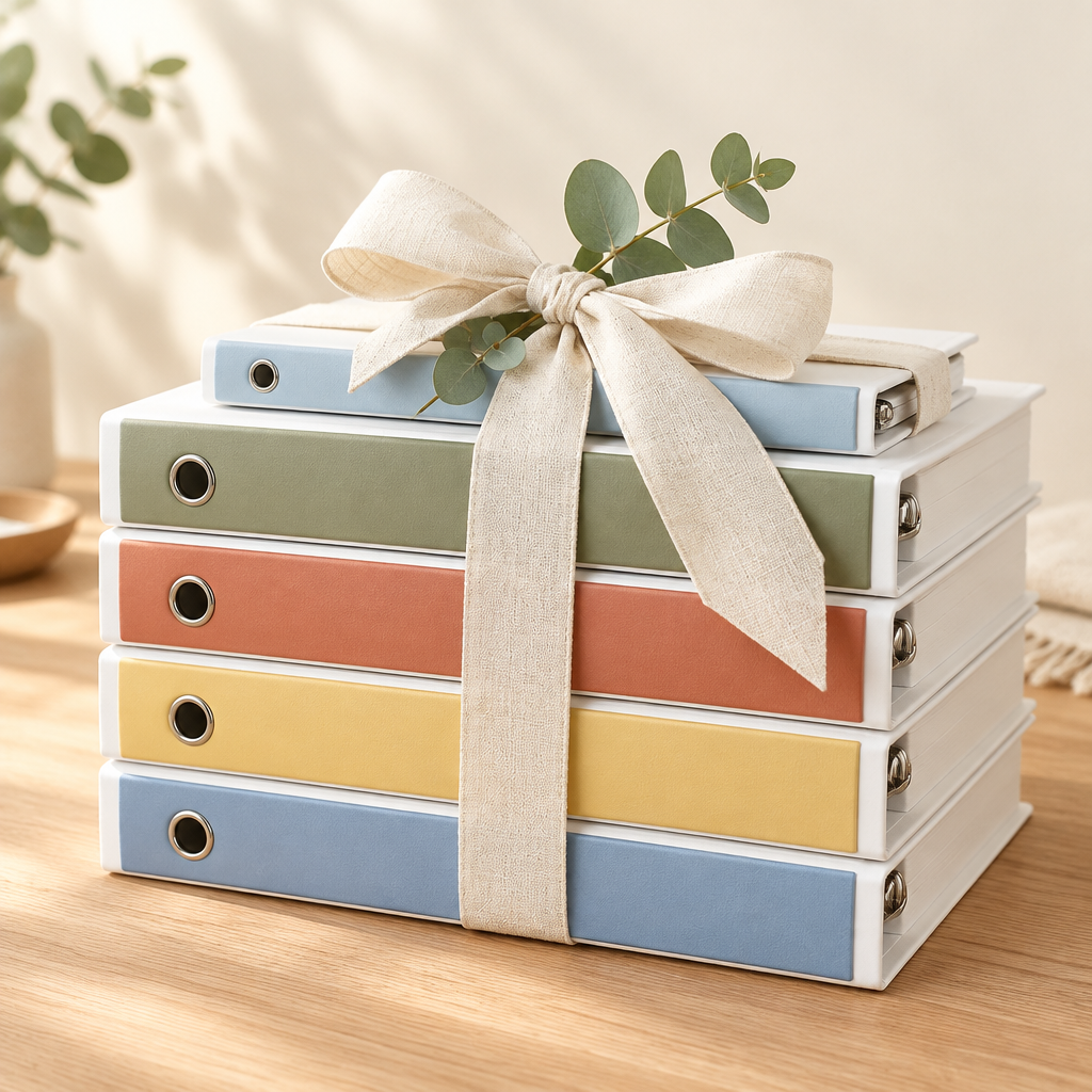 Busy book binders tied with a ribbon